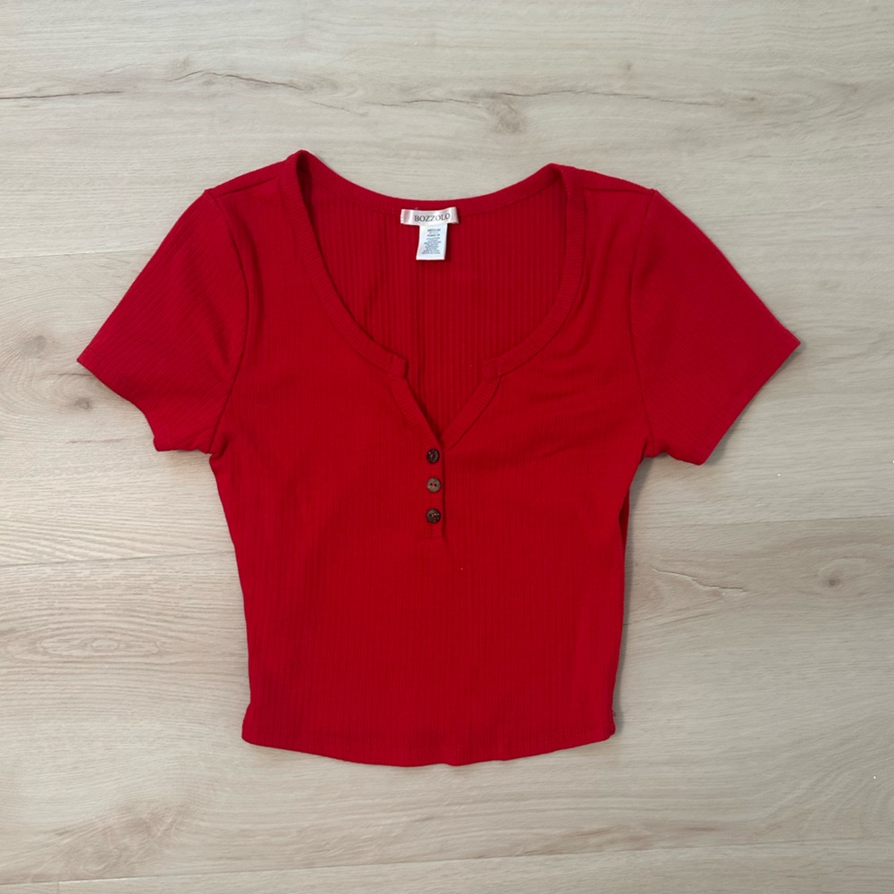 Bozzolo Vibrant Red Ribbed Top